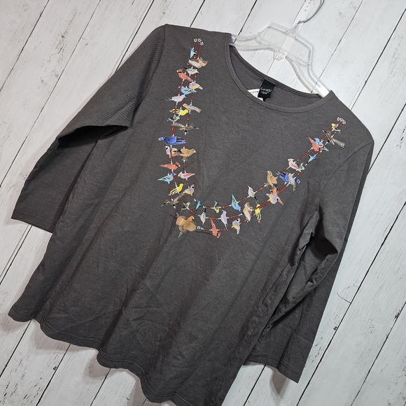 NWT Sabaku Wearable Art Gray Bird Fetish Necklace Print Shirt Sz Small USA Made. - Picture 2 of 10